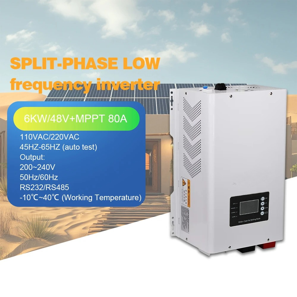 Off Grid Solar Inverter 48V 6000W - 6000W純正弦波ソーラーインバーター 48Vオフグリッド LEDディスプレイ 50/60Hz単相出力 スプリットフェーズ リチウムMPPT