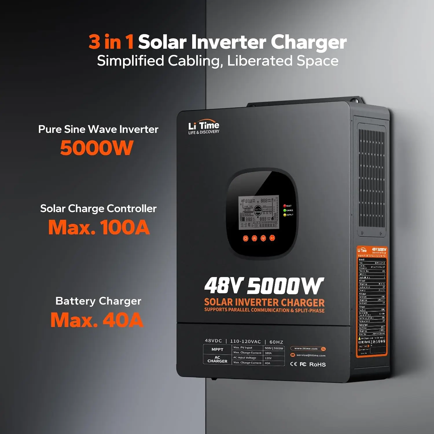 LiTime 5000W 純正弦波インバーター、48V DC - Parallel Solar Inverter 48V 5000W Mppt のレビューと価格