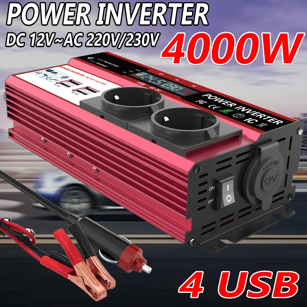12Vから220Vへの変換、最大出力4000W、連続出力80 - Power Inverter 12V 220V 4000W Continuous のレビューと価格
